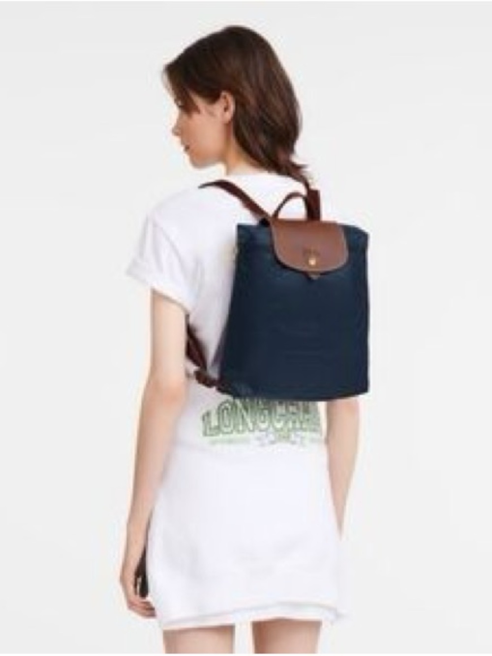 Longchamp le pliage navy blue and brown backpack book bag preppy classic purse